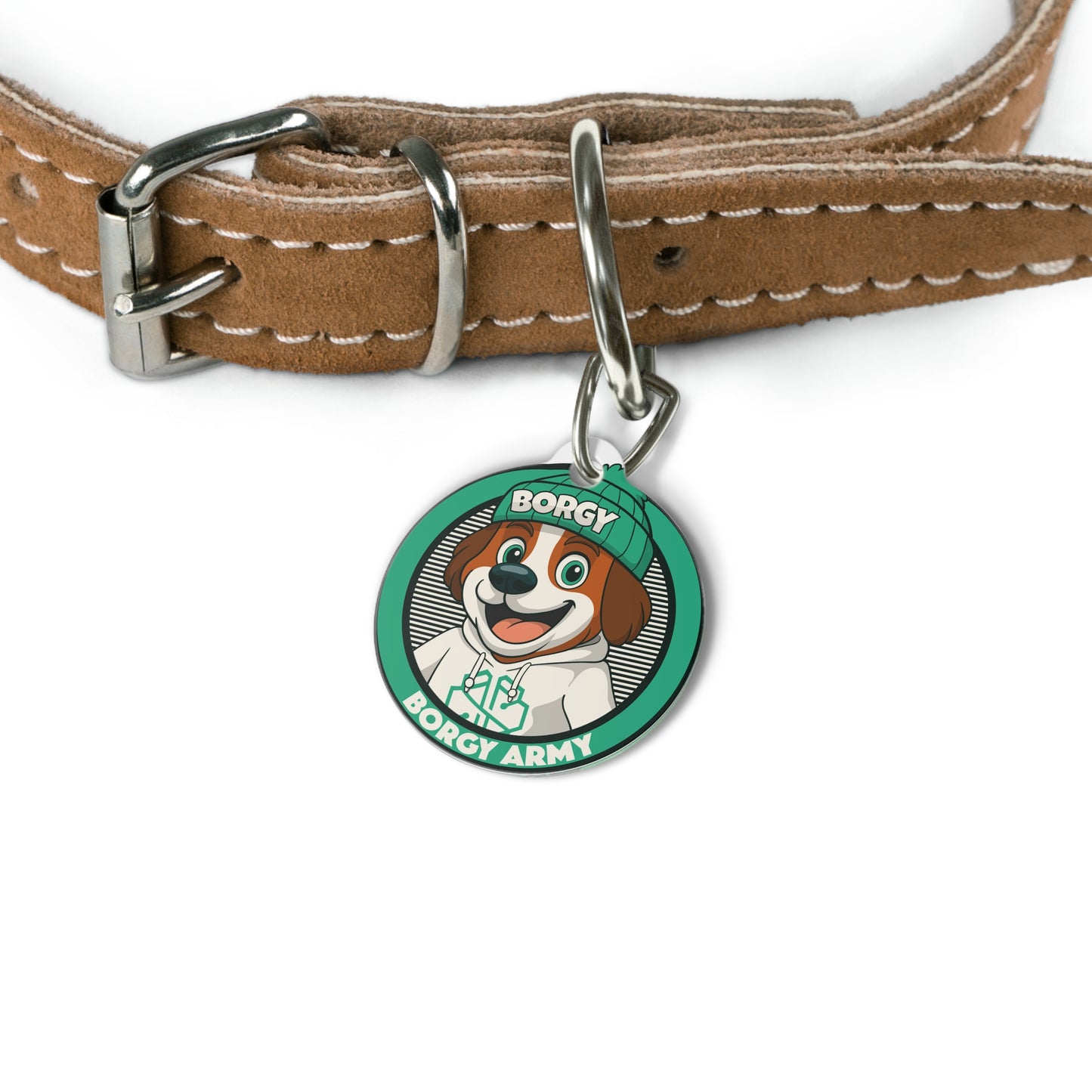 Borgy Army Pet Tag — Cute Dog ID Tag with Green Beanie Mascot
