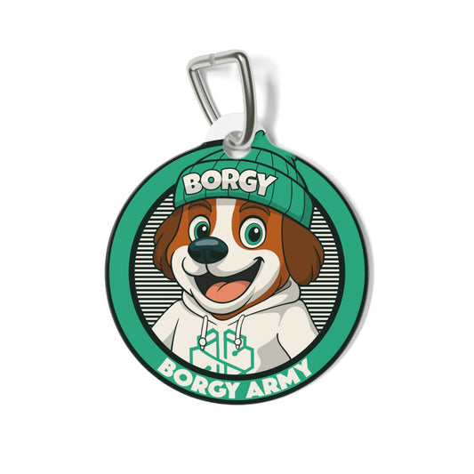Borgy Army Pet Tag — Cute Dog ID Tag with Green Beanie Mascot