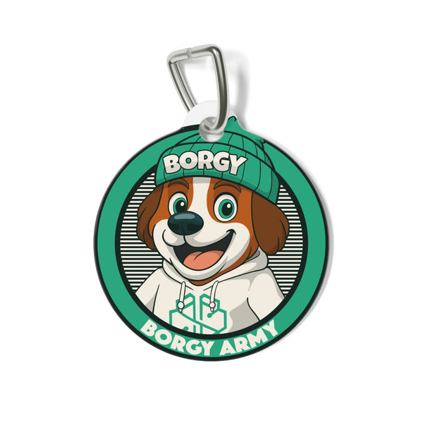 Borgy Army Pet Tag — Cute Dog ID Tag with Green Beanie Mascot