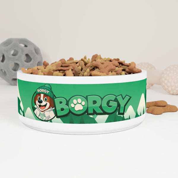 Borgy Green Mountain Pet Bowl — Cute Corgi Paw Print Dog & Cat Food Dish