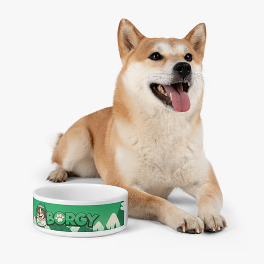Borgy Green Mountain Pet Bowl — Cute Corgi Paw Print Dog & Cat Food Dish
