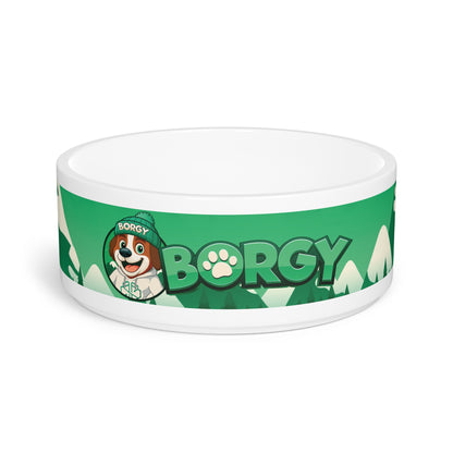 Borgy Green Mountain Pet Bowl — Cute Corgi Paw Print Dog & Cat Food Dish